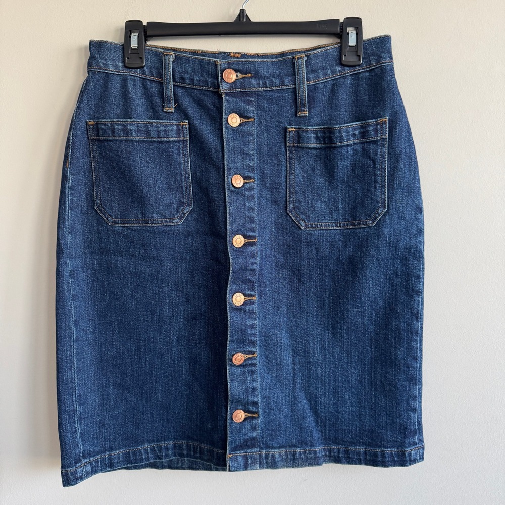 J. Crew Factory Dark Blue Button-Front Denim Skirt